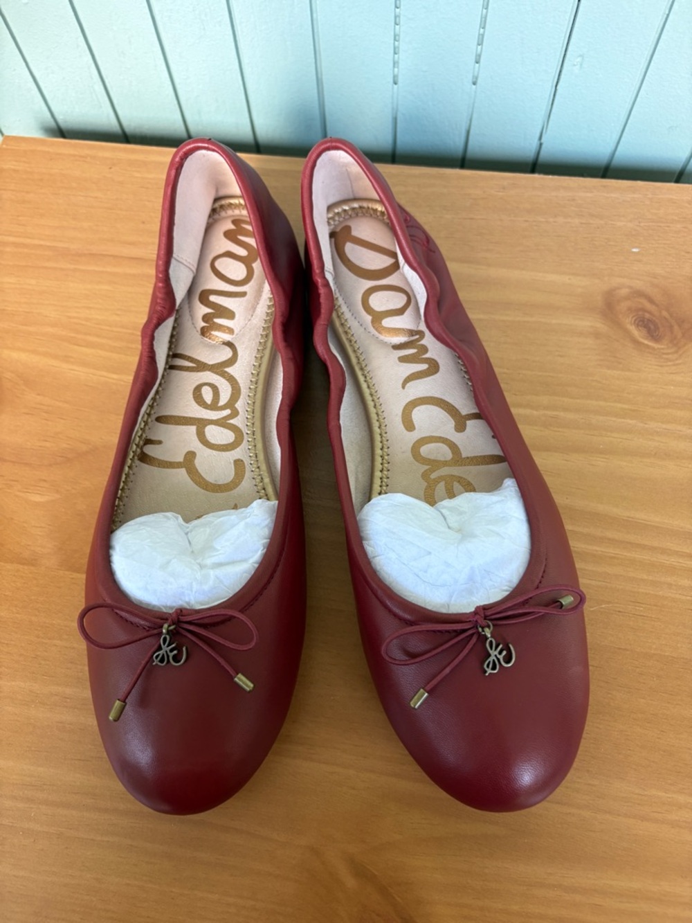 Sam Edelman Felicia Burgundy Leather Ballet Flats with Bow